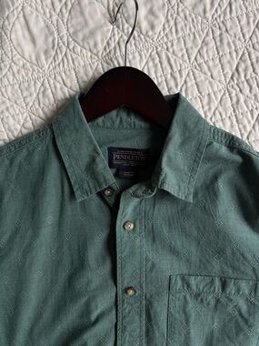 Pendleton Colfax Diamond Dobby Hemp Blend Button-Up Short Sleeve Preppy Shirt M